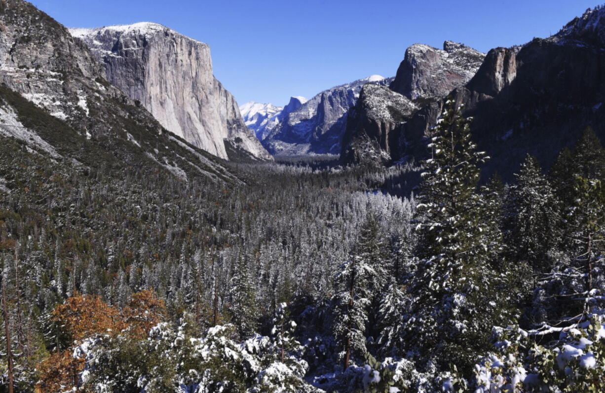 A light dusting of snow covers Yosemite Valley on Nov. 9 in Yosemite National Park, Calif.