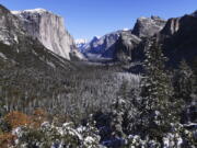 A light dusting of snow covers Yosemite Valley on Nov. 9 in Yosemite National Park, Calif.