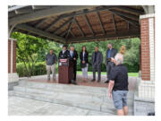 3rd District Rep. Jaime Herrera Beutler, R-Battle Ground, center, participates in a press conference regarding law enforcement issues Thursday in Fairview, Ore.