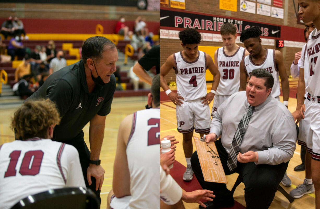 Recently retired Prairie boys basketball coach Kyle Brooks (left) and his longtime assistant and the new Prairie boys coach Jimmy Tuominen (right) will both be honored by the Washington Interscholastic Basketball Coaches Association on Thursday, July 22, 2021.