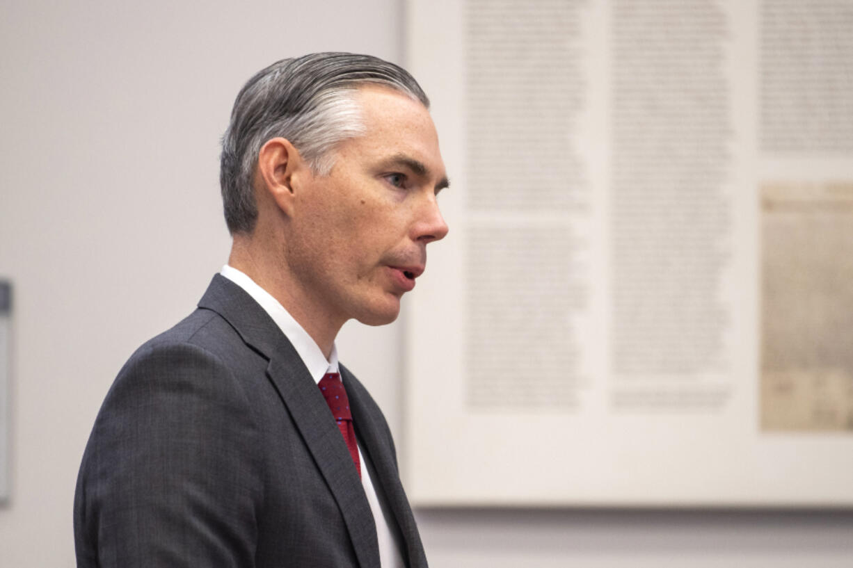 Senior Deputy Prosecutor James Smith speaks during the annual day of remembrance for homicide victims at the Public Service Center in Vancouver on Sept. 30, 2019. The Clark County Council recently appointed Smith to the District Court bench.