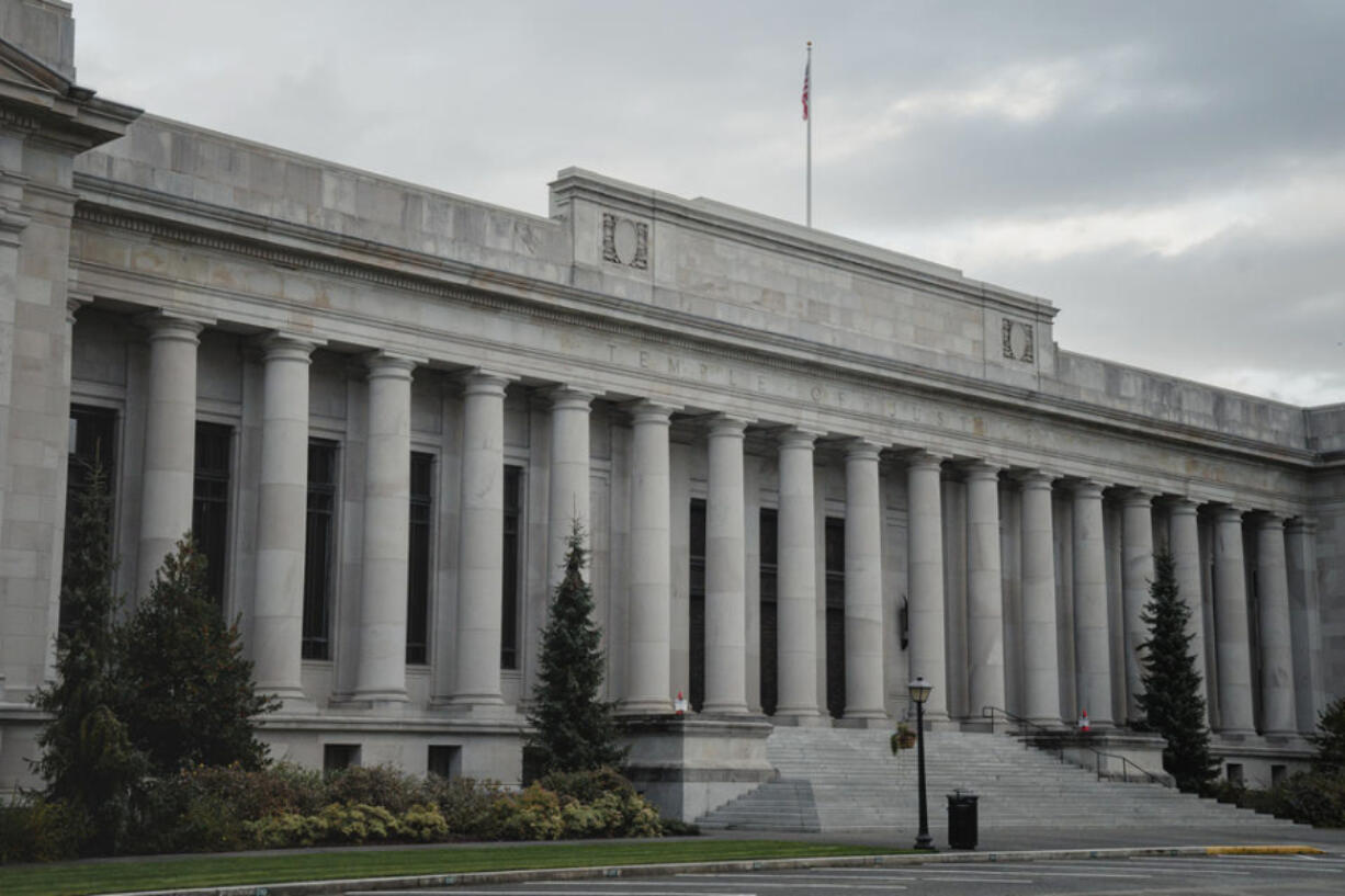 Washington State's Supreme Court Building, also known as the Temple of Justice, photographed on Wednesday, Oct. 21, 2020, in Olympia, Wash.