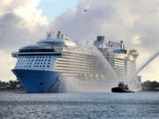 Royal Caribbean's newest cruise ship, Odyssey of the Seas, arrives at its new home in Port Everglades on July 10, 2021.