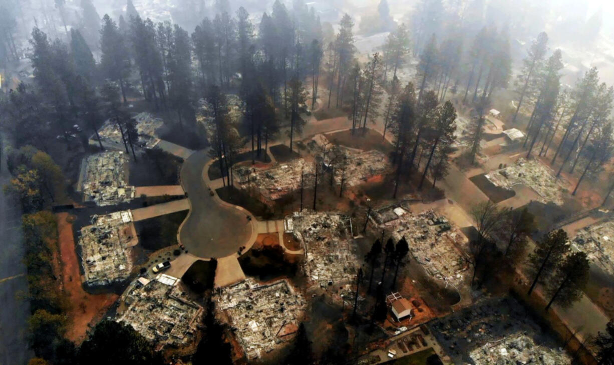 An aerial view of Paradise after the 2018 Camp fire.