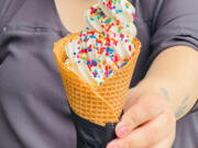 Rally Pizza serves frozen custard with sprinkles.