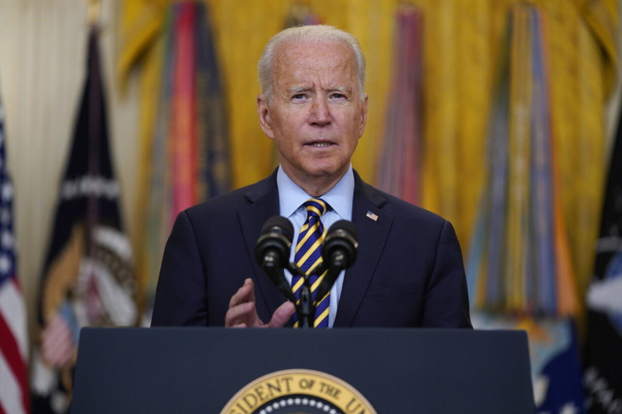 President Joe Biden speaks about the American troop withdrawal from Afghanistan, in the East Room of the White House, Thursday, July 8, 2021, in Washington.