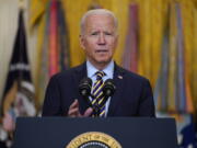 President Joe Biden speaks about the American troop withdrawal from Afghanistan, in the East Room of the White House, Thursday, July 8, 2021, in Washington.