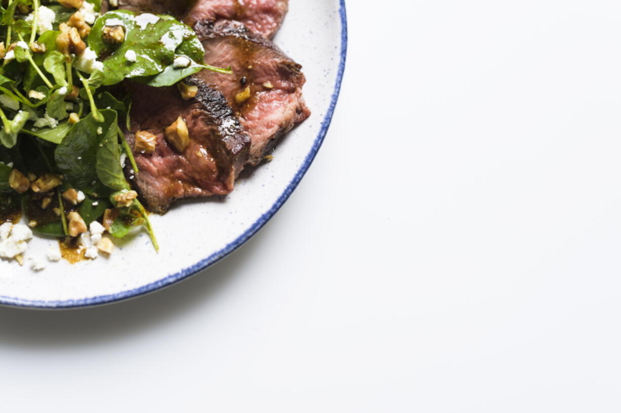 Steak Salad with Walnuts and Goat Cheese.