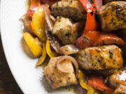 A recipe for pork with sweet peppers, sage and honey.