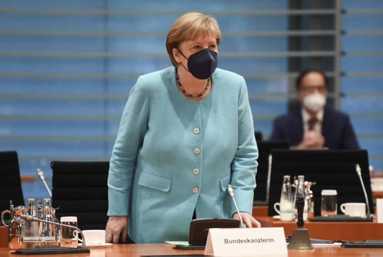 German Chancellor Angela Merkel attends the weekly cabinet meeting at the Chancellery in Berlin, Germany, July 14, 2021.