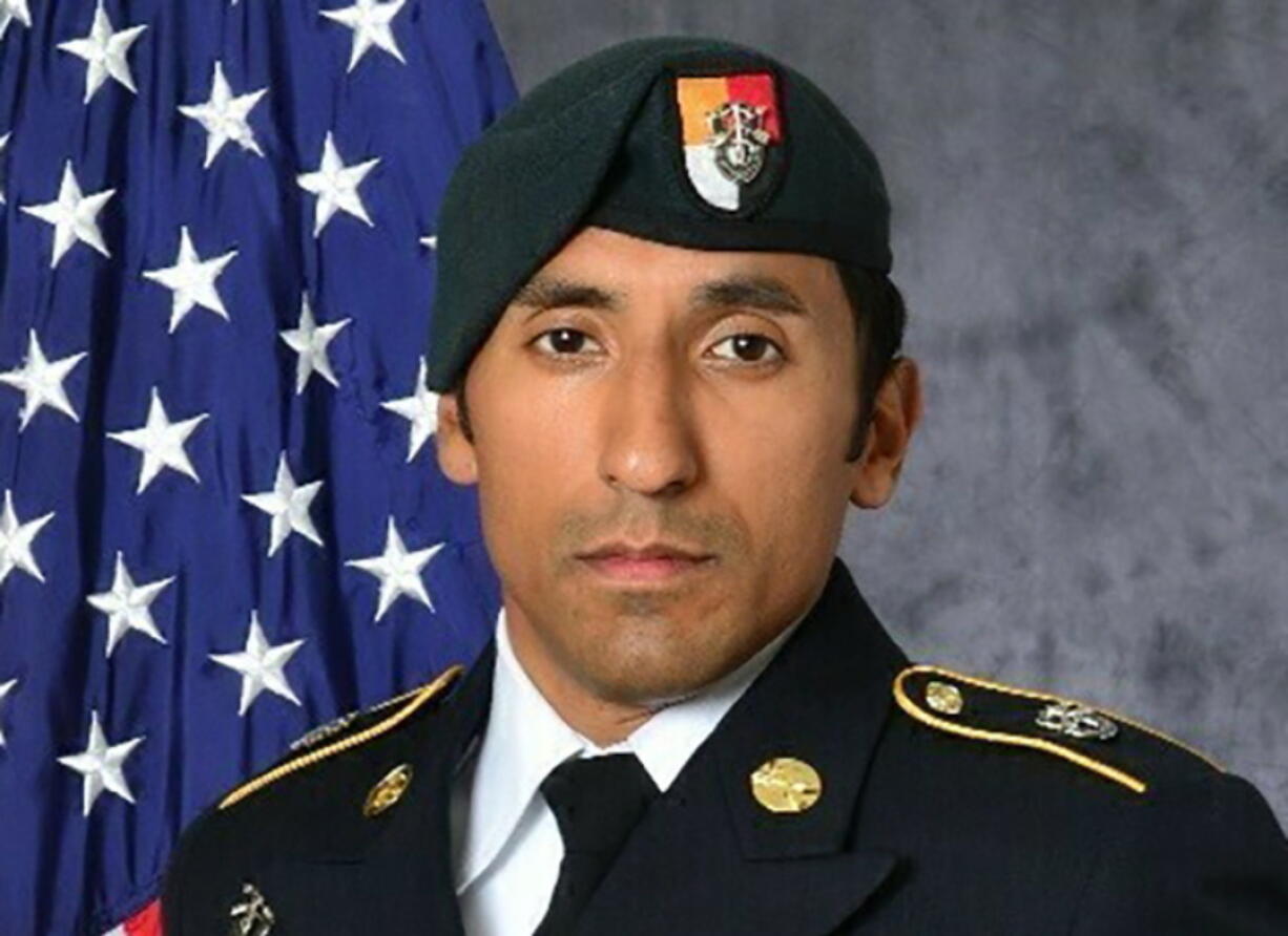 FILE - This undated photo provided by the U.S. Army shows Army Green Beret Logan Melgar, who died from non-combat related injuries in Mali in June 2017.   A member of an elite group of U.S. Marines has been found not guilty of murder for his role in the hazing death of Melgar while the men served in Africa, the U.S. Navy said in a news release on Friday, July 2, 2021. But Gunnery Sgt. Mario Madera-Rodriguez was convicted of several other charges that include involuntary manslaughter, hazing and conspiracy to commit assault and battery. He faces a maximum possible sentence of 27.5 years in prison as well as a reduction in rank and a dishonorable discharge.    (U.S.