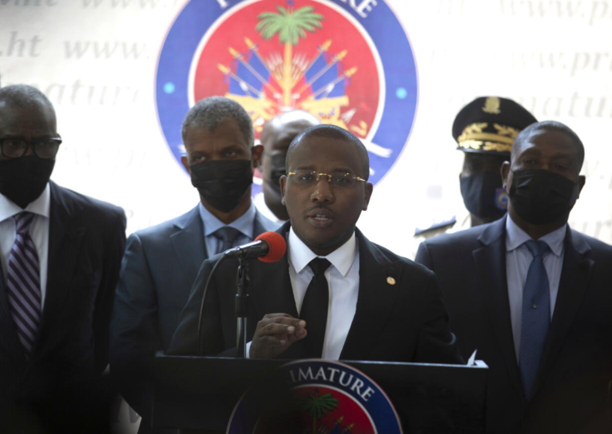 Haiti's interim Prime Minister Claude Joseph gives a press conference in Port-au-Prince, Friday, July 16, 2021, the week after the assassination of Haitian President  Jovenel Mo?se's on July 7.