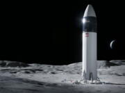 This is an illustration provided by SpaceX shows the SpaceX Starship human lander design that will carry the first NASA astronauts to the surface of the Moon under the Artemis program. Jeff Bezos has lost his appeal of NASA's contract with Elon Musk's SpaceX to build its new moon lander.