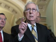 Senate Minority Leader Mitch McConnell, R-Ky., speaks to the media after a GOP policy luncheon, on Capitol Hill i on Capitol Hill in Washington, Tuesday, July 20, 2021.