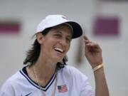 Alexis Sablone of the United States smiles July 26 during the women's street skateboarding finals at the 2020 Summer Olympics in Tokyo. The Tokyo Games are shaping up as a watershed for LGBTQ Olympians.