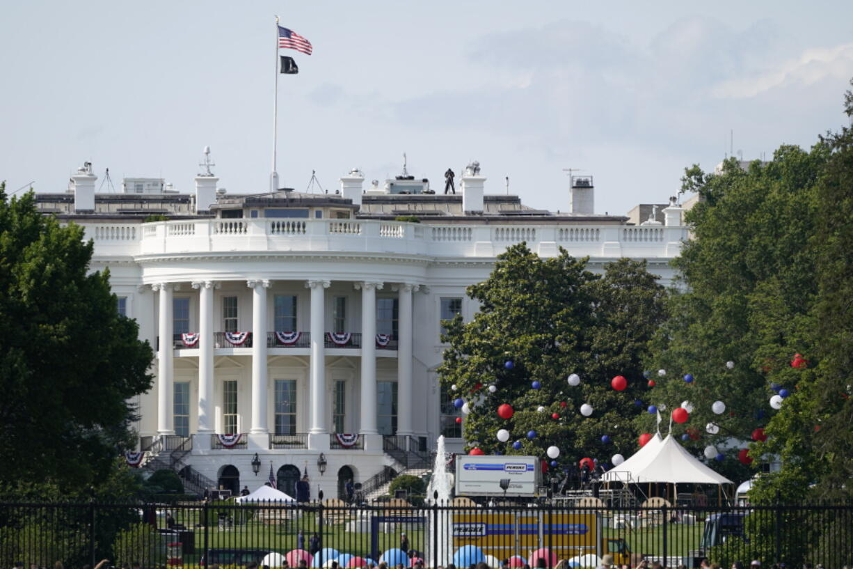 Preparations take place for an Independence Day celebration on the South Lawn of the White House, Saturday, July 3, 2021, in Washington.