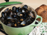 Mussels steamed in white wine.