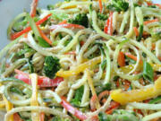 A zucchini noodle salad with an East Asian-inspired tahini-ginger dressing is an easy, low-carb summer dish.