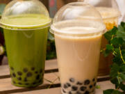 Coconut and green matcha bubble tea