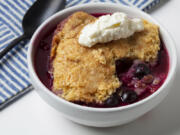 Mixed Berry Cobbler with Mascarpone and Lemon Cream from JeanMarie Brownson, styled by Shannon Kinsella (E.