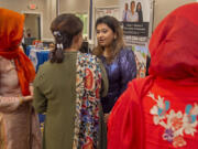 Muqaddas Ejaz speaks with her guests at a gathering of American Muslims in South Jersey on July 7 that celebrated her election to the Camden County Democratic Committee.