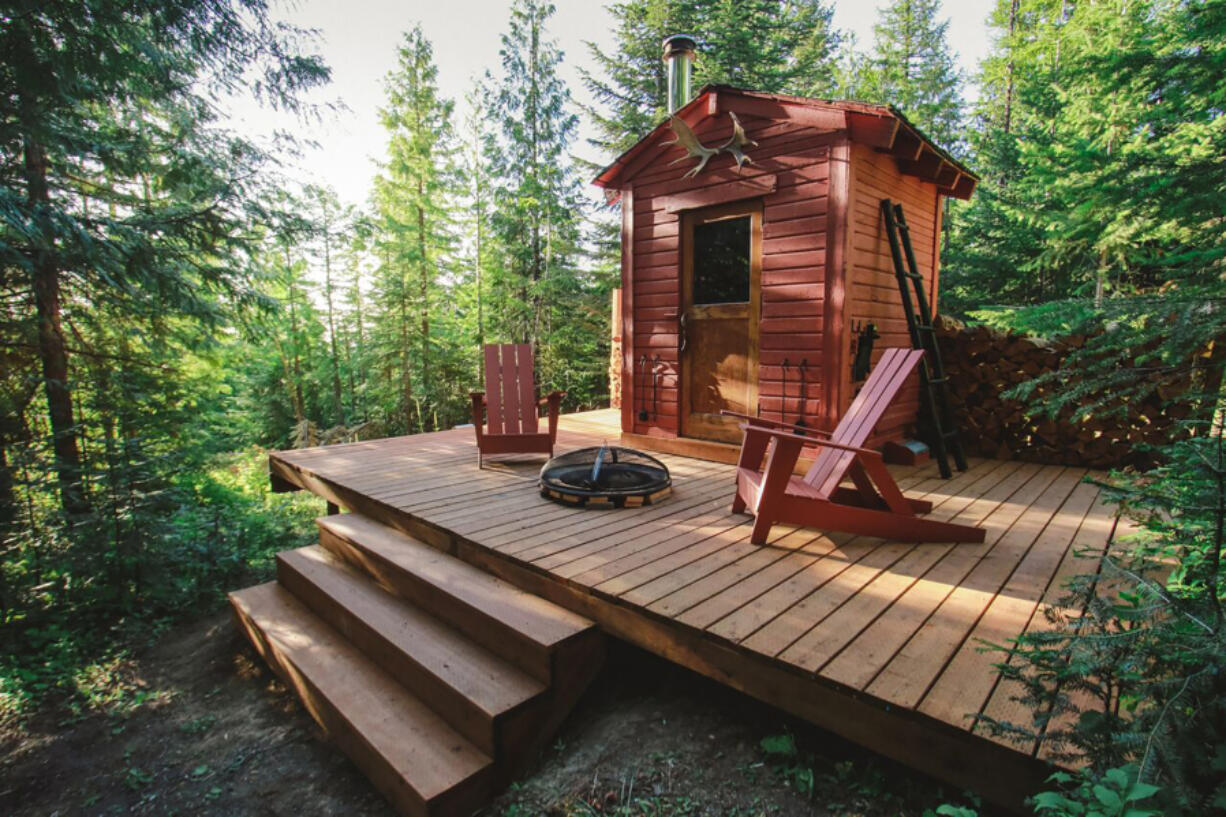 The outhouse at Crystal Peak Lookout in Fernwood, Idaho.