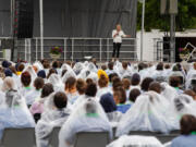 Leah Howard, of Living Word Church, speaks to incarcerated women at the Ohio Reformatory for Women in Marysville during Prison Fellowship's Angel Tree Parent Day program. The program was the first outside event allowed in the prison since the COVID-19 pandemic began.