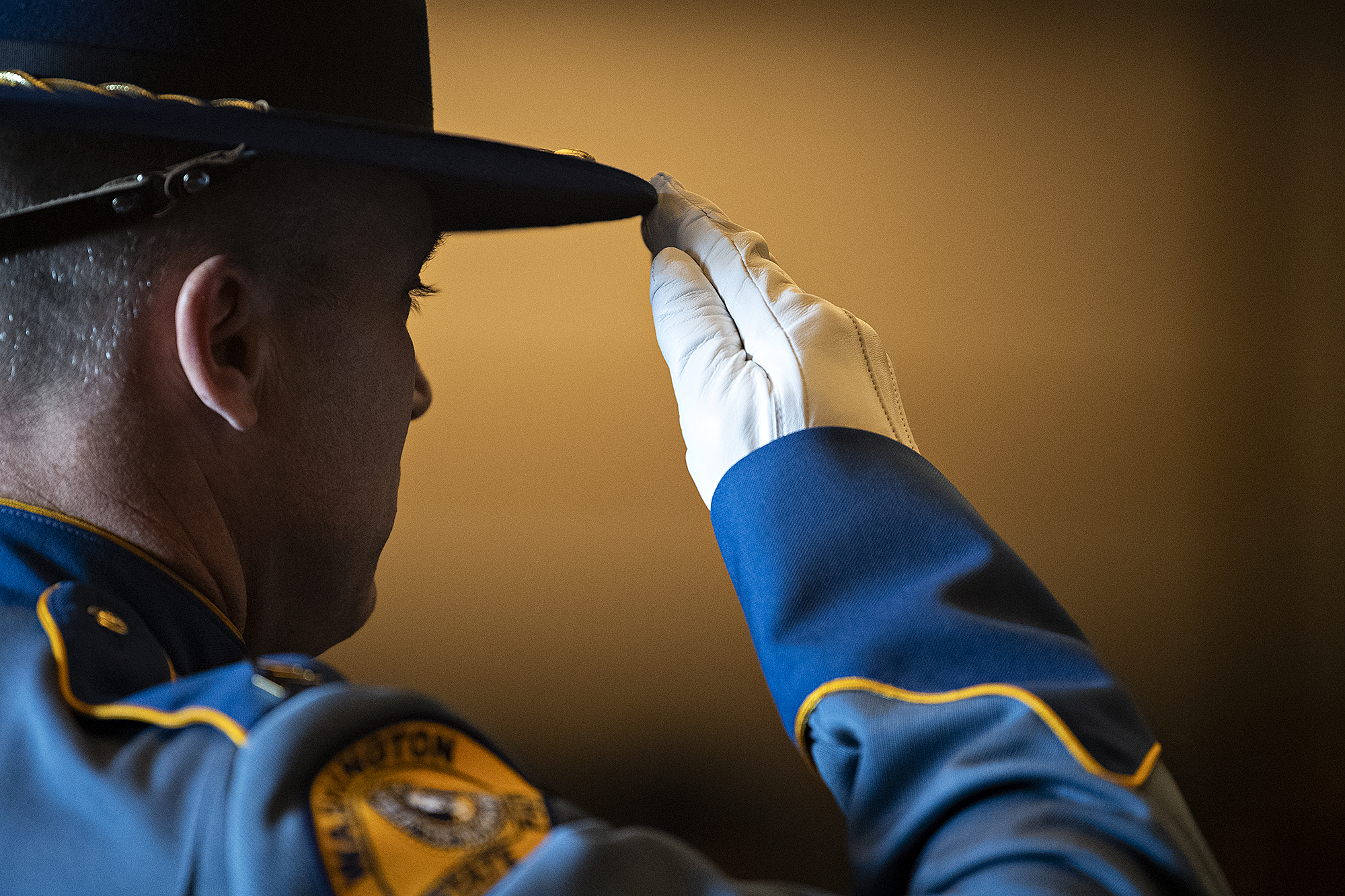 Sgt. Ethan Wynecoop pays tribute to Sgt. Jeremy Brown during his celebration of life at ilani casino Tuesday afternoon, Aug. 3, 2021.