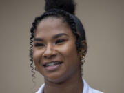 2020 Olympic Games silver medal winning gymnast Jordan Chiles greets fans in Uptown Village before the parade in her honor on Sunday afternoon, Aug. 22, 2021.