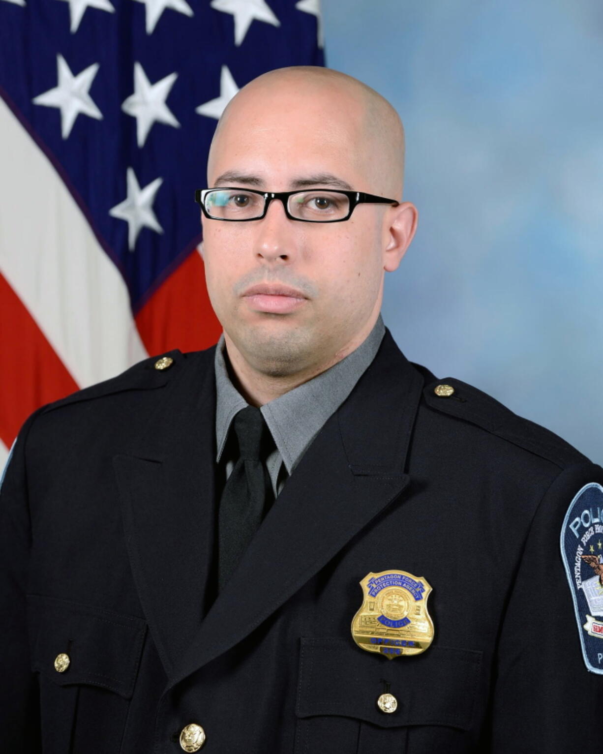 This undated photo provided by the Pentagon Force Protection Agency shows Pentagon Police Officer George Gonzalez. On Tuesday, Aug. 3, 2021, Gonzalez died after being stabbed during a burst of violence at a transit center outside the Pentagon building, and a suspect was shot by law enforcement and died at the scene.