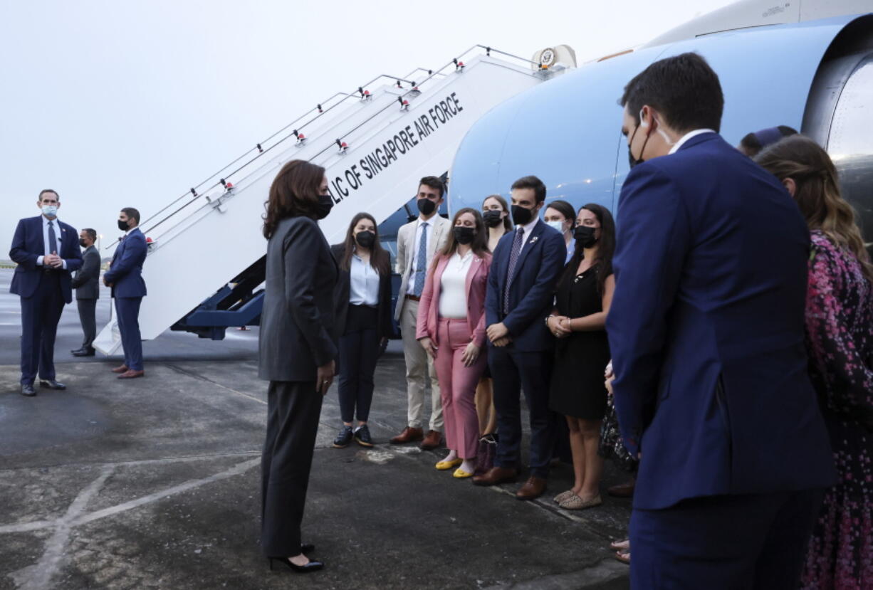 U.S. Vice President Kamala Harris departs Singapore for Vietnam, Tuesday, Aug. 24, 2021.