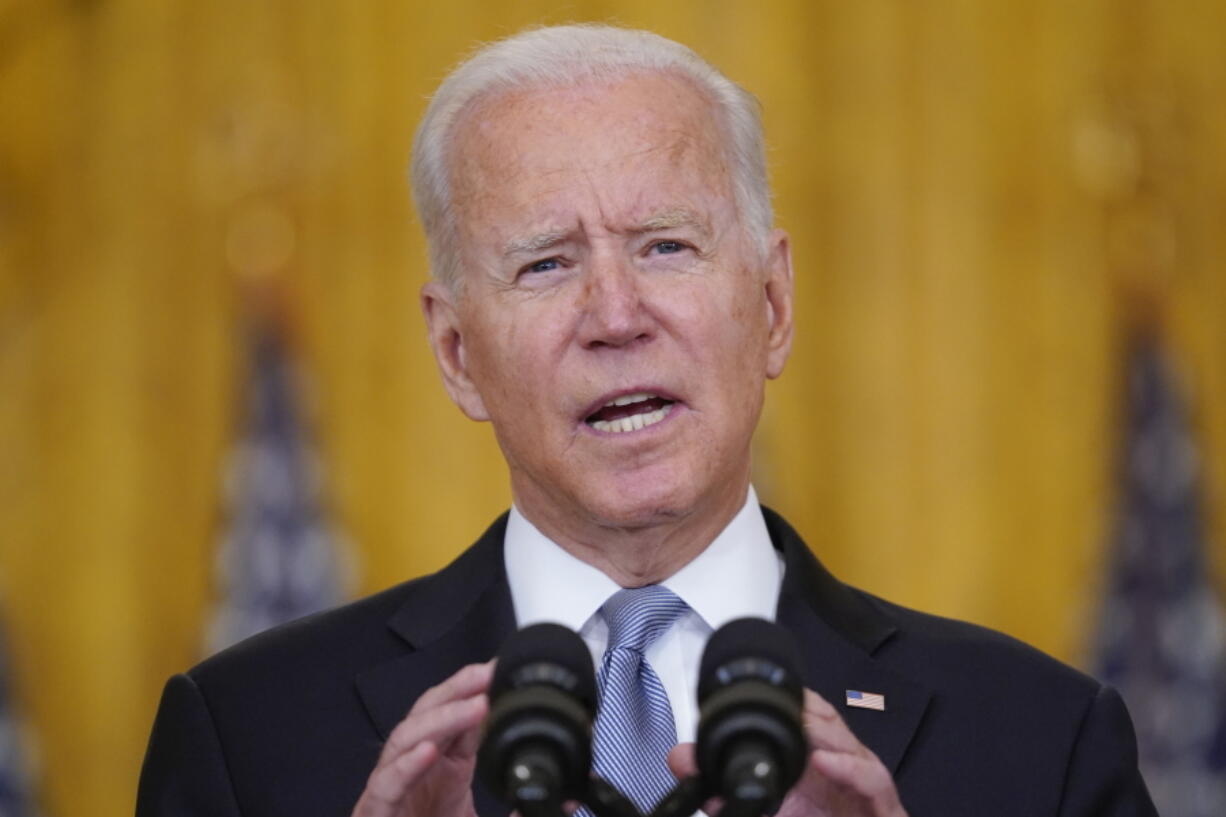 FILE - In this Aug. 16, 2021, file photo President Joe Biden speaks about Afghanistan from the East Room of the White House in Washington. The Biden administration will move to require that nursing home staff are vaccinated against COVID-19 as a condition for those facilities to continue receiving federal Medicare and Medicaid funding.