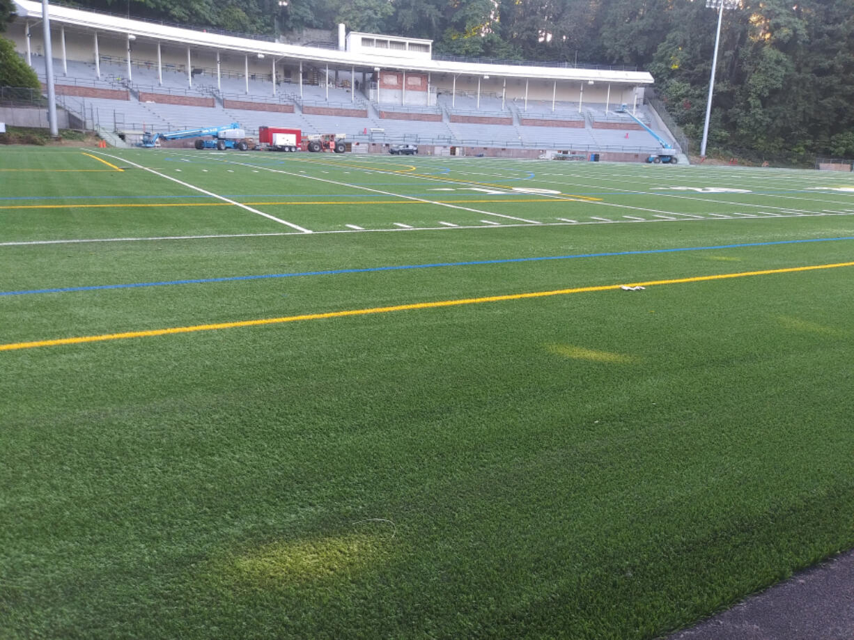 A new turf field is among several improvements that are finished or in progress at Kiggins Bowl in Vancouver.