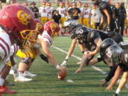 Players from O’Dea of Seattle and Union line up before the snap on Friday, Sept.