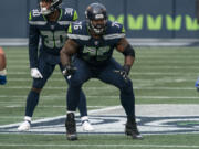 Seattle Seahawks offensive lineman Duane Brown is pictured during the first half of an NFL football game against the Lost Angeles Rams, Sunday, Dec. 27, 2020, in Seattle. The Seahawks won 20-9.