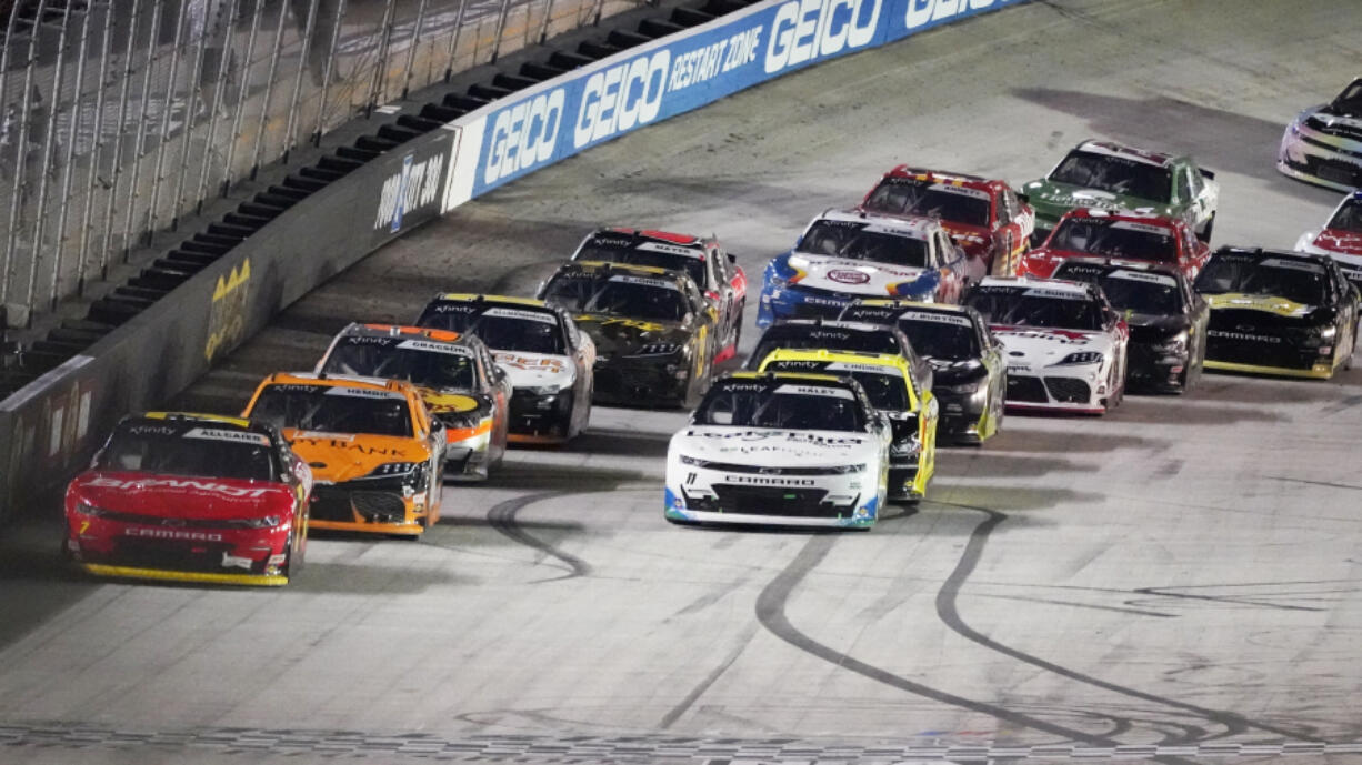 Drivers come down a straightaway during a NASCAR Xfinity Series at Bristol Motor Speedway on Sept. 17, 2021. Those same cars will be coming down the straightaway of Portland International Raceway on June 4, 2022, as the Xfinity Series announced its schedule on Wednesday, Sept. 29, 2021.