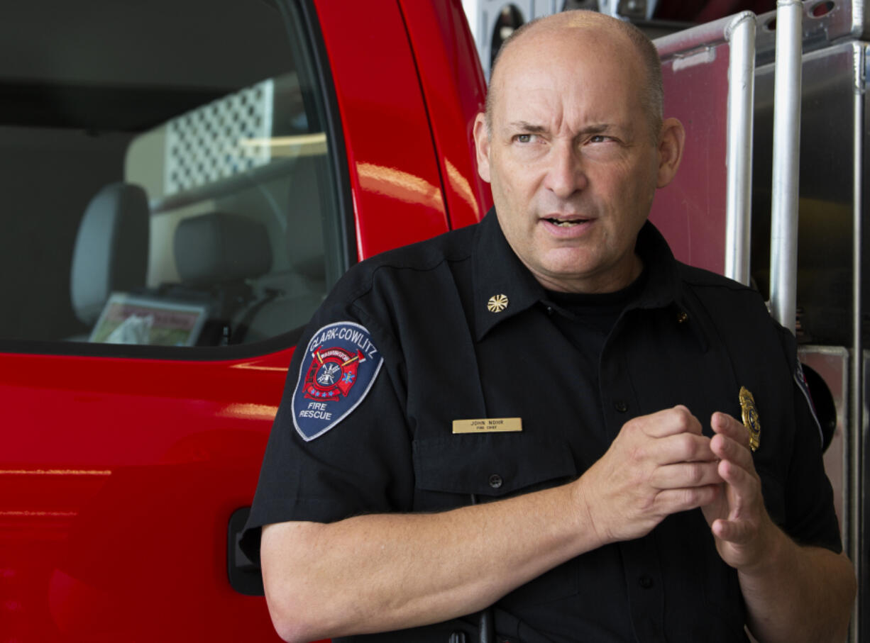 Clark-Cowlitz Fire and Rescue Chief John Nohr reflects on his experience as a firefighter during and after the 9/11 attacks in an interview on Aug. 31 at Fire Station 21 in Ridgefield. Nohr was a fire captain in Portland and working on the morning of the terror attacks that killed nearly 3,000 people, including more than 400 first responders.