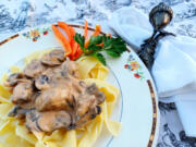 Beef, onions, sour cream and a pound of mushrooms make this beef stroganoff a rich autumn repast.