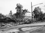 The Grant House Museum lost part of its roof and railing during the Columbus Day Storm (Typhoon Freda), Oct. 12, 1962. Other Vancouver Barracks buildings, including the Marshall House and the Red Cross building were also damaged. At Pearson Air Park, the storm piled planes up like toys.