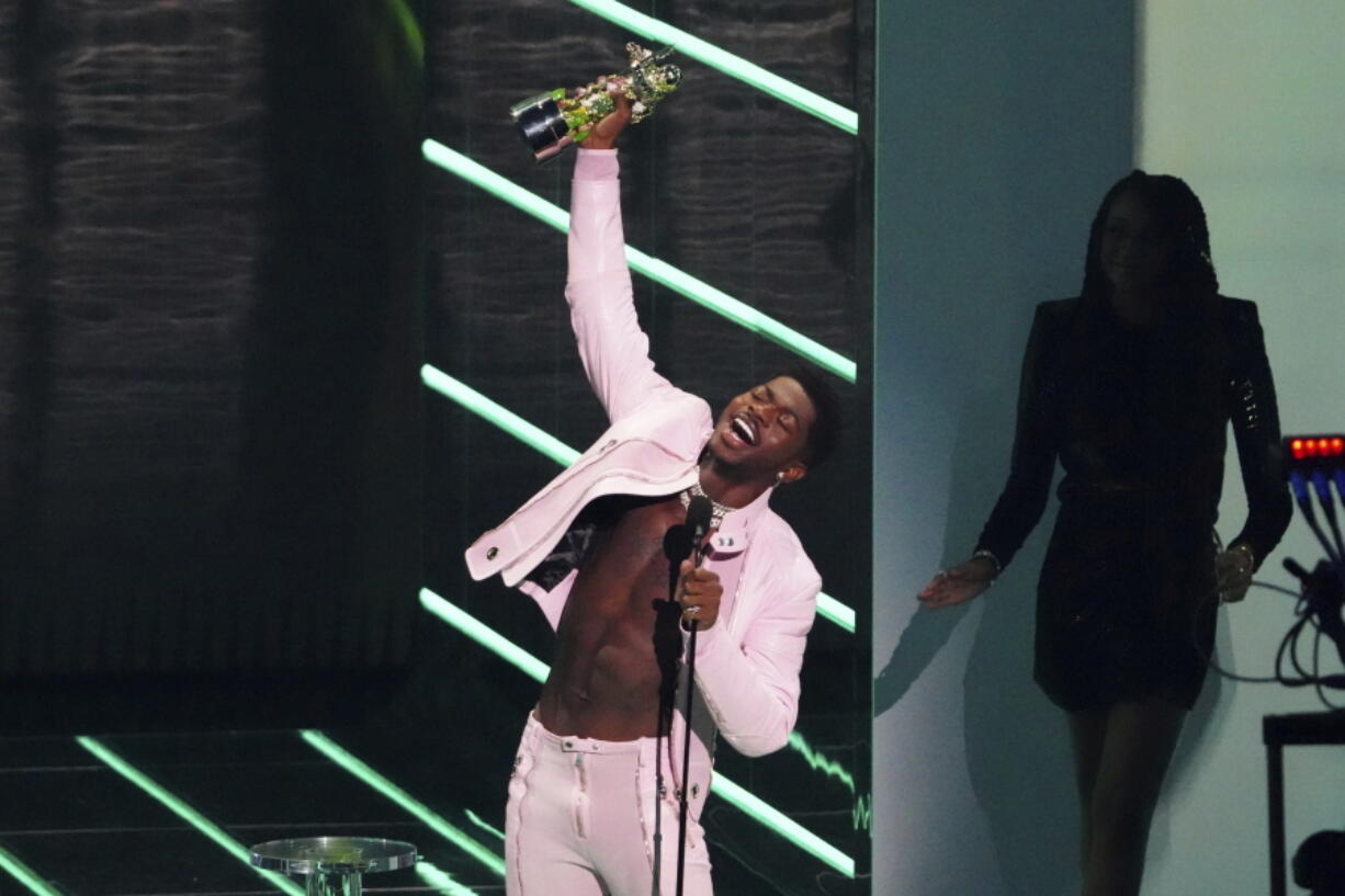 Lil Nas X accepts the award for video of the year for "Montero (Call Me By Your Name)" at the MTV Video Music Awards at Barclays Center on Sunday, Sept. 12, 2021, in New York.