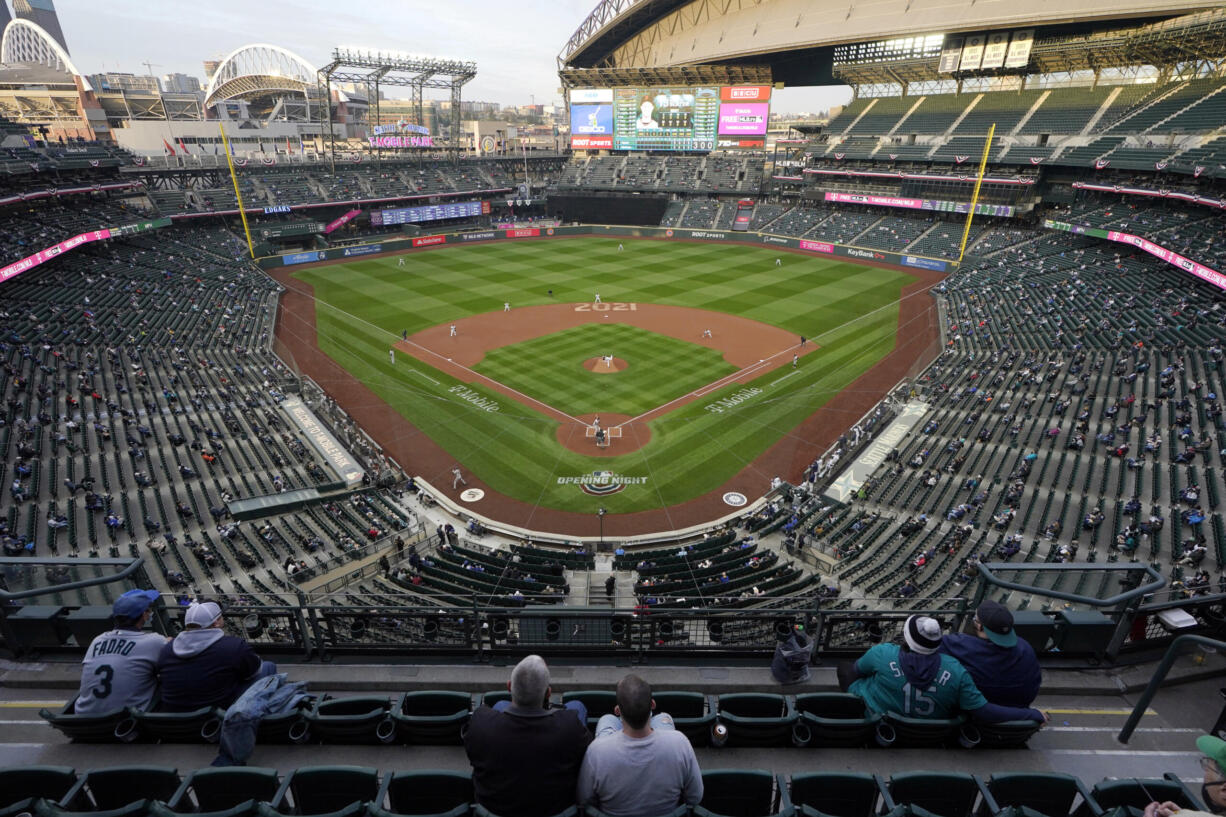 A person familiar with the decision tells The Associated Press on Tuesday, Sept. 14, 2021, that the Seattle Mariners will host baseball’s 2023 All-Star Game at T-Mobile Park. The team announced a news conference for Thursday at Seattle's Space Needle with baseball Commissioner Rob Manfred. The purpose of the news conference is to announce that Seattle will be the site of the 2023 All-Star Game, the source said. (AP Photo/Ted S.