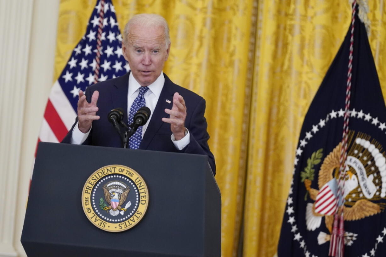 President Joe Biden speaks during an event to celebrate labor unions, in the East Room of the White House, Wednesday, Sept. 8, 2021, in Washington.