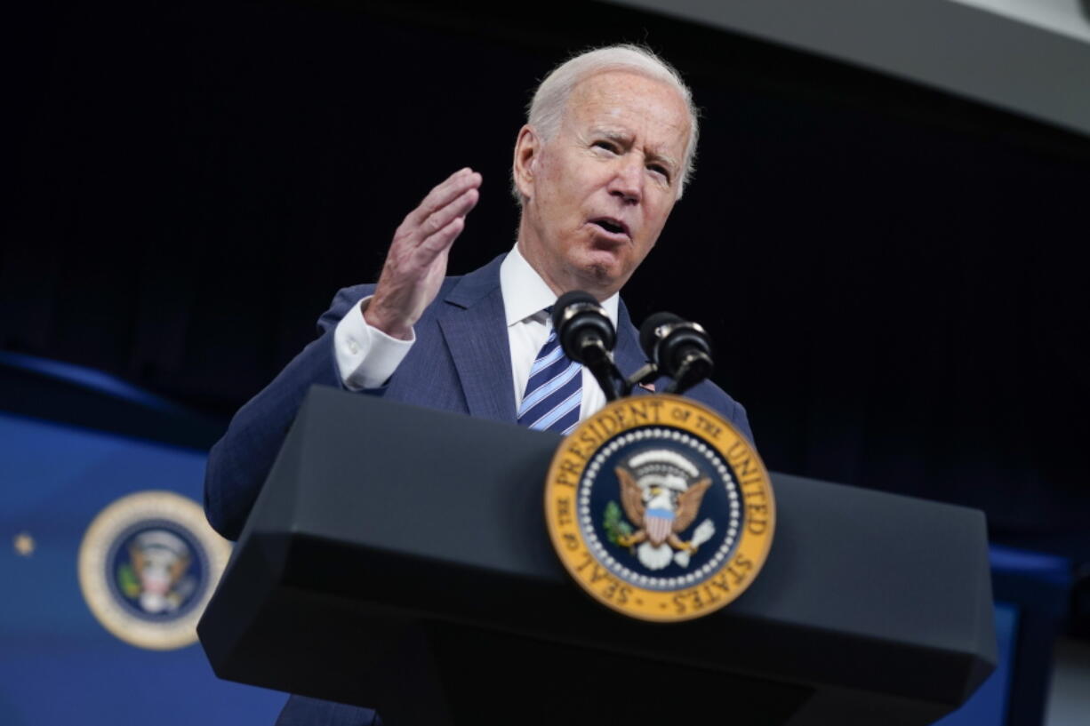 President Joe Biden speaks about the response to Hurricane Ida during an event in the South Court Auditorium on the White House campus, Thursday, Sept. 2, 2021, in Washington.