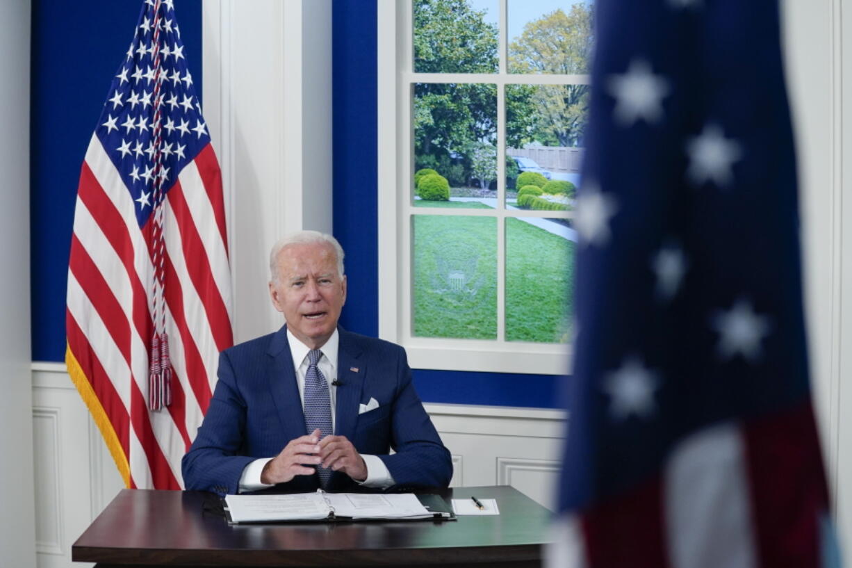 President Joe Biden speaks during a virtual COVID-19 summit during the 76th Session of the United Nations General Assembly, in the South Court Auditorium on the White House campus, Wednesday, Sept. 22, 2021, in Washington.