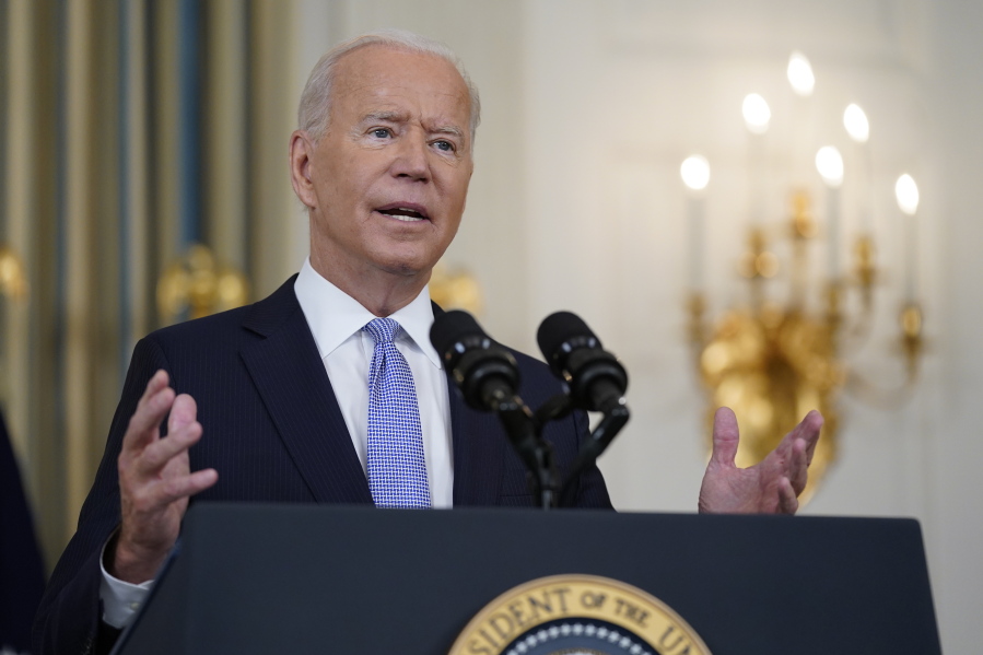 In this Sept. 24, 2021 photo, President Joe Biden speaks about the COVID-19 response and vaccinations in the State Dining Room of the White House in Washington. President Joe Biden's plan for a massive expansion of social programs is being framed by supporters as such a high-stakes endeavor that it's "too big to fail." It also may be too big to describe.  A series of crises, from Afghanistan to COVID-19, along with the convoluted legislative process have hampered the White House's ability to promote the $3.5 trillion package or even say definitively what's in it. The price tag is sure to shrink and it's possible that components could change.