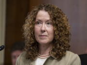 FILE - In this June 8, 2021, file photo, Tracy Stone-Manning listens during a confirmation hearing for her to be the director of the Bureau of Land Management, during a hearing of the Senate Energy and National Resources Committee on Capitol Hill in Washington.