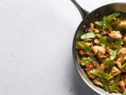 Stir-fried Chicken and Snow Peas. This recipe, with just six ingredients, was inspired by the popular Malaysian dish ayam paprik.