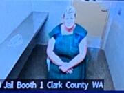 Lani Kraabell, 48, of Winlock makes a first appearance Monday morning, Sept. 13, 2021, in Clark County Superior Court on suspicion of second-degree murder, possession of a stolen firearm and second-degree unlawful possession of a firearm. She is accused of facilitating the sale of stolen firearms linked to an undercover investigation that led to the fatal shooting of Clark County sheriff's Detective Jeremy Brown.