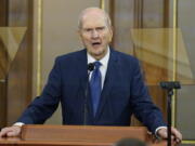 The Church of Jesus Christ of Latter-day Saints President Russell M. Nelson speaks during a news conference on June 14 in Salt Lake City. Members of the faith remain deeply divided on vaccines and mask-wearing despite consistent guidance from church leaders.