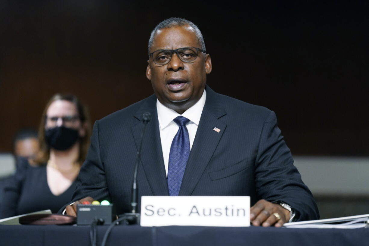 Defense Secretary Lloyd Austin speaks during a Senate Armed Services Committee hearing on the conclusion of military operations in Afghanistan and plans for future counterterrorism operations, Tuesday, Sept. 28, 2021, on Capitol Hill in Washington.